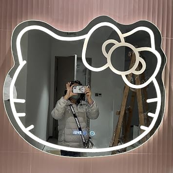 Kitty LED Wall Mirror, 60 * 52cm Mirror with Lights Bathroom LED Vanity Mirror, 3000K/4000K/6000K Front and Backlit Lighted Mordern Makeup Mirror Wall Mirror