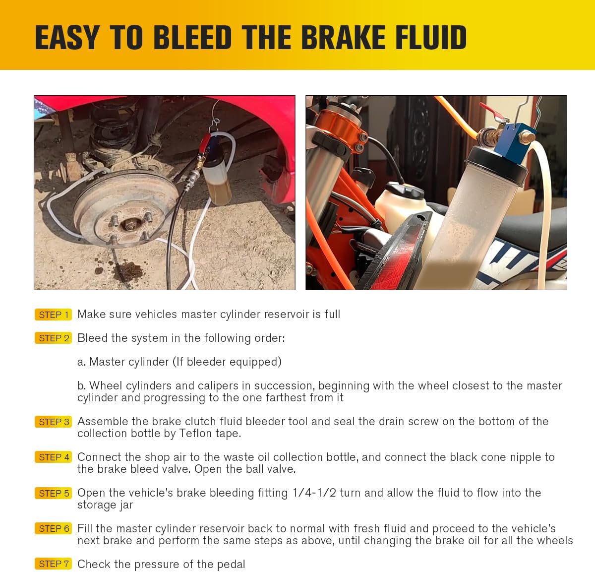 Auto Brake Fluid Extractor, Brake and Clutch Fluid Drained Bleeder Tool, Brake and Clutch Fluid Drained Bleeder Tool Equipment Kit for Car Motorcycle, Capacity 300ML+71 '' Hose