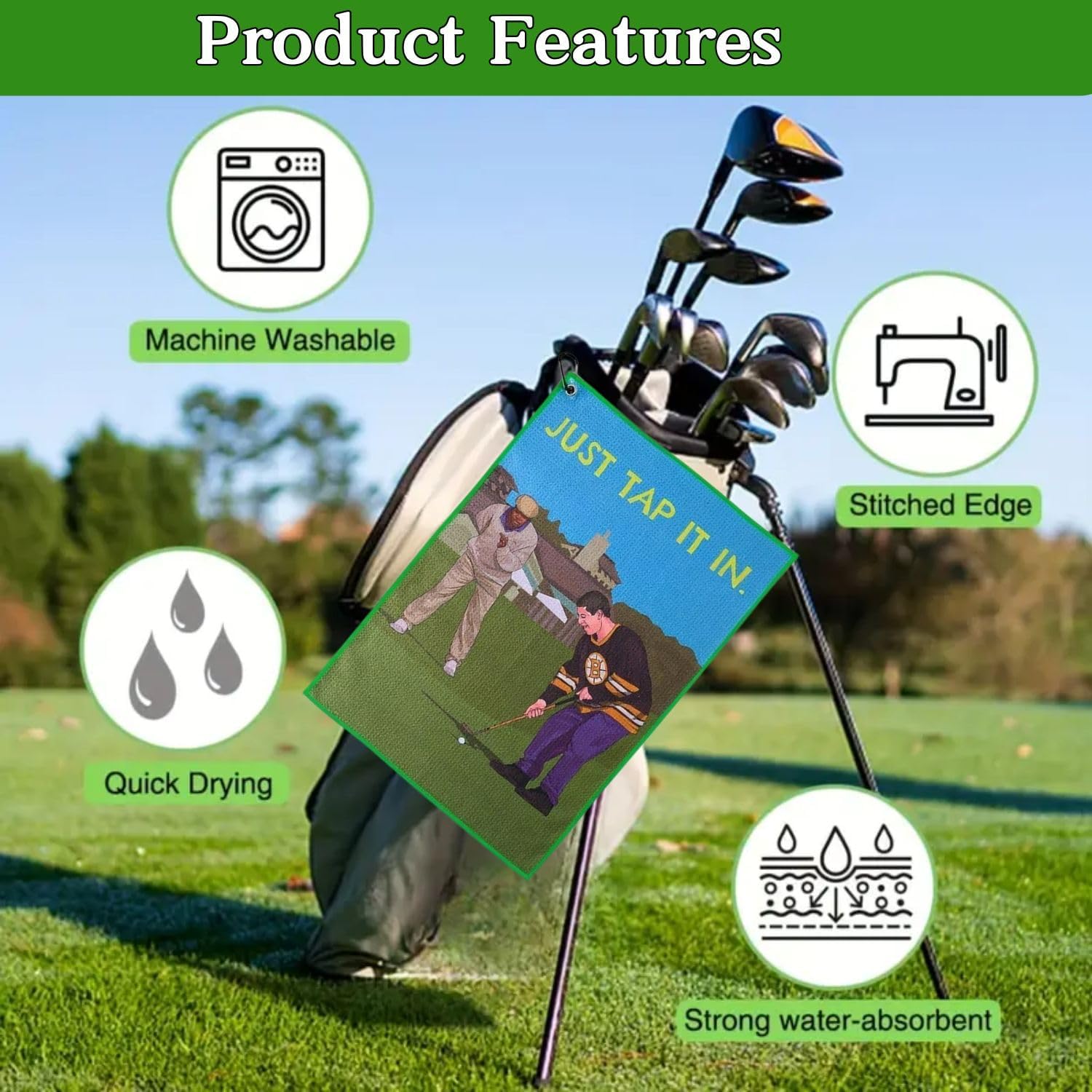 Funny Printed Golf Towels for Golf Bags with Clip, Golf Gift for Men Husband Boyfriend Dad, Birthday Gifts for Fan - Just Tap It in - Image 3