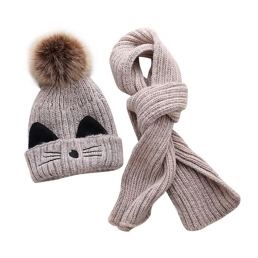 JFAN Set de Bufanda Gorro Niños Niñas Sombrero de Invierno para Niños Forro de Vellón 2-8 años Gorro de Pompón de Piel para Niños Pequeños Conjunto de Bufanda Sombreros de Punto