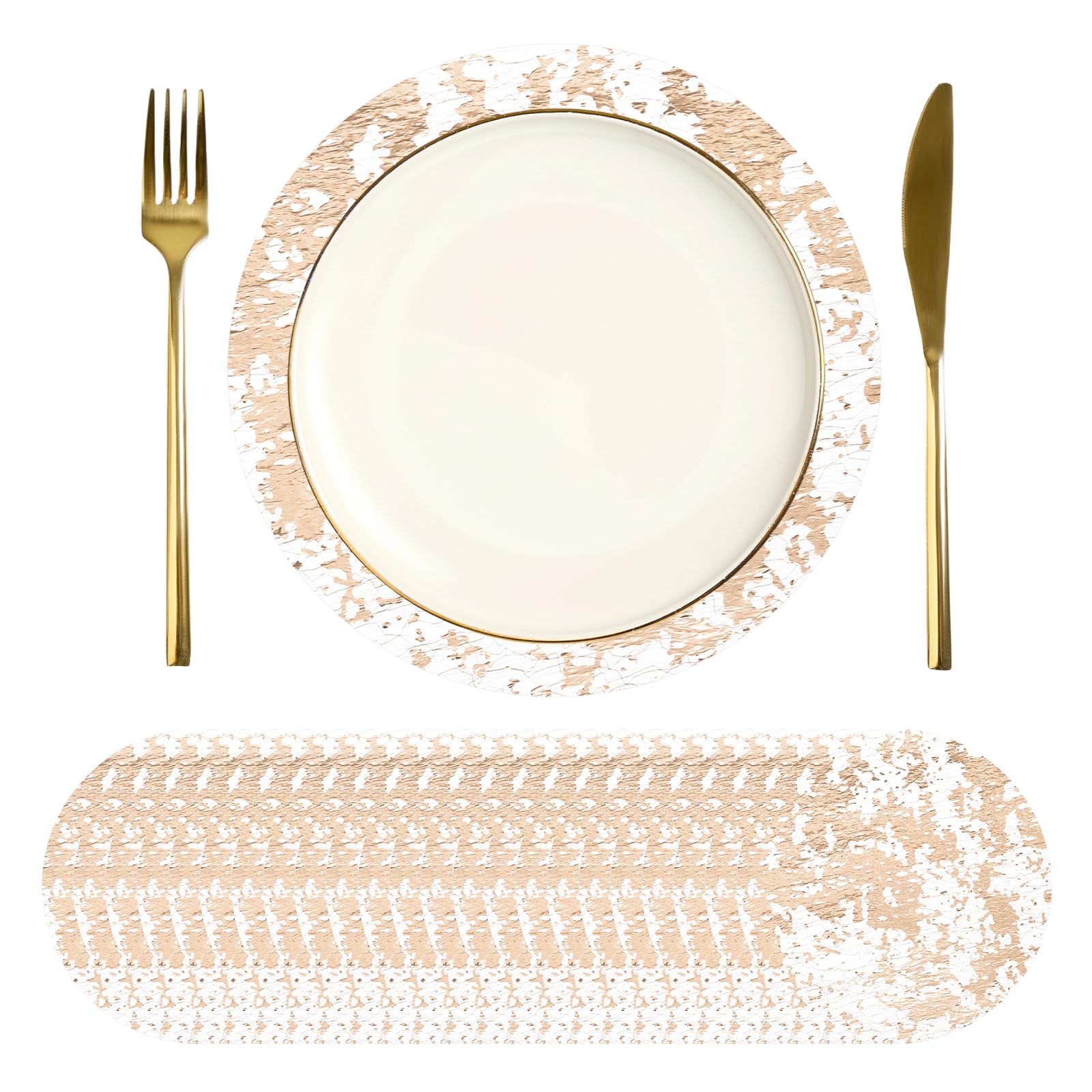 sourcing map 24Pcs Disposable Round Placemats, 17cm Chargers Place Mats Metallic Thin Mesh Table Mates Pressed Foil Table Doilies for Dining Table Wedding Birthday Party Home Decor, Rose Gold