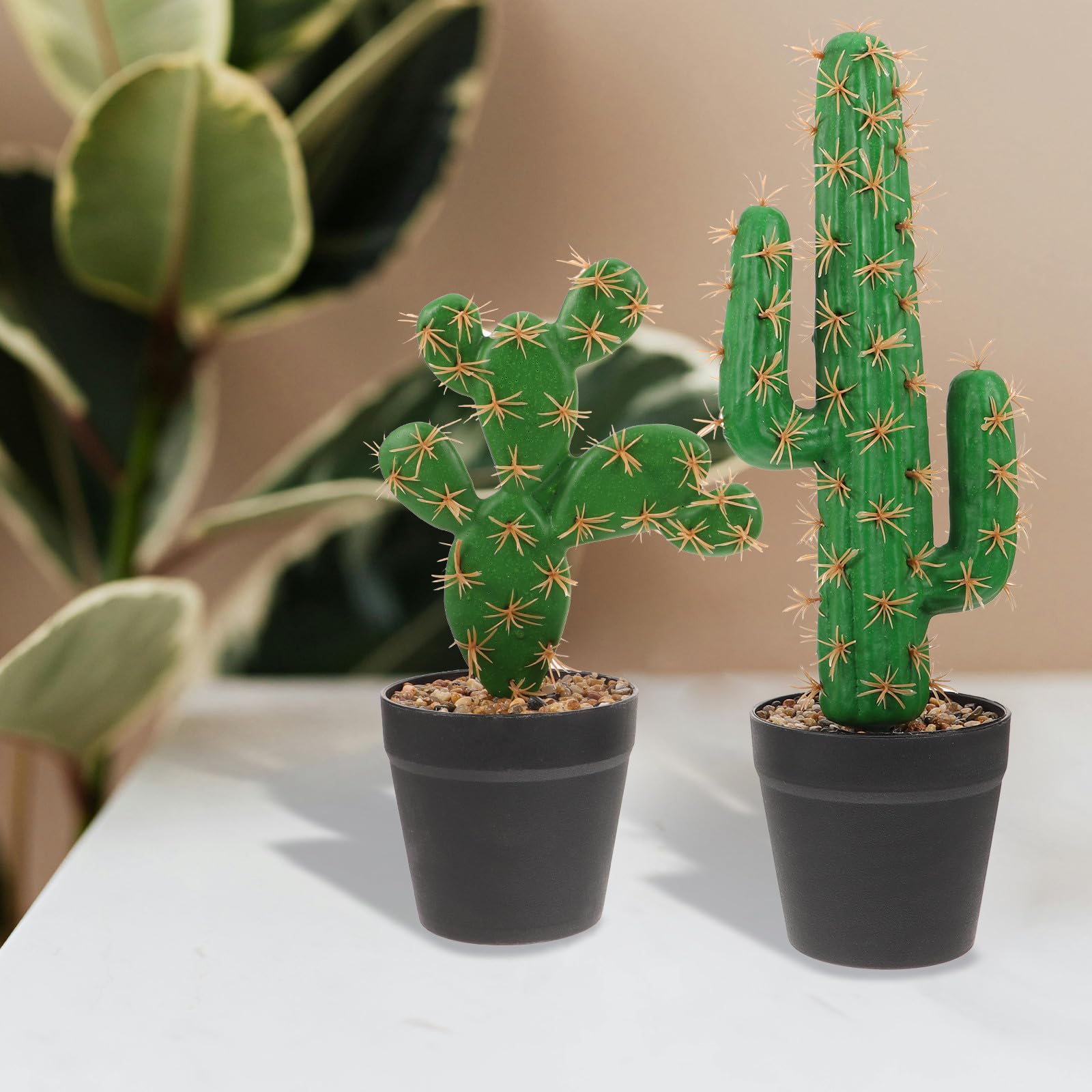 Cactus Artificiel Réaliste en Pot, Lot de 2, Plante Grasse