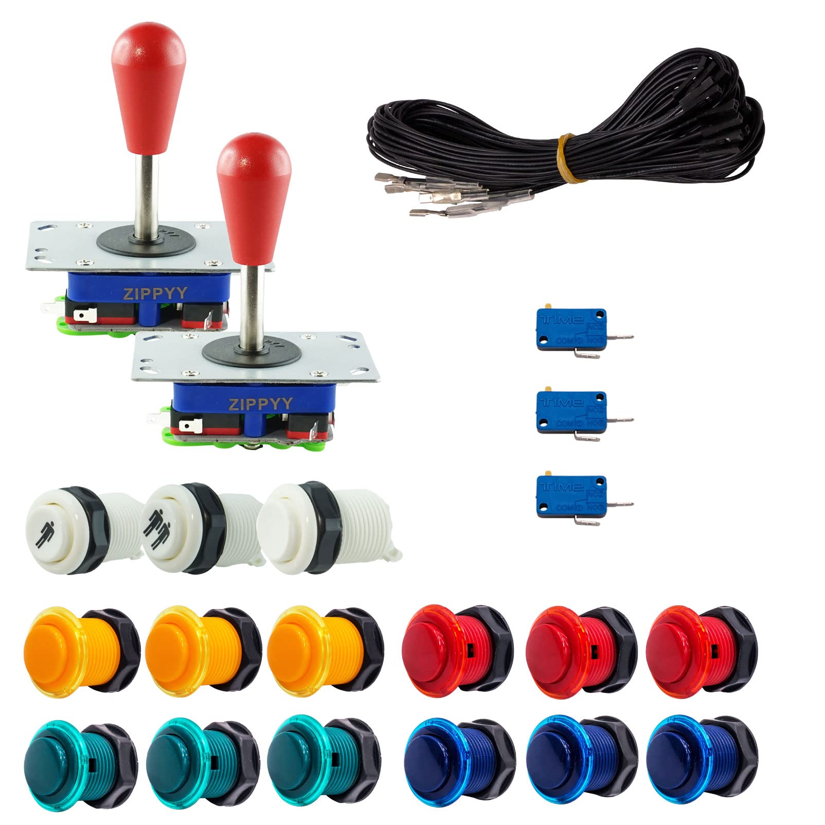 Joysticki i przyciski zręcznościowe zestaw 2 świecących graczy ogólne przyciski joysticki Zippyy długie pręty gruszki kabel Gpio Gry wideo Retro Gaming