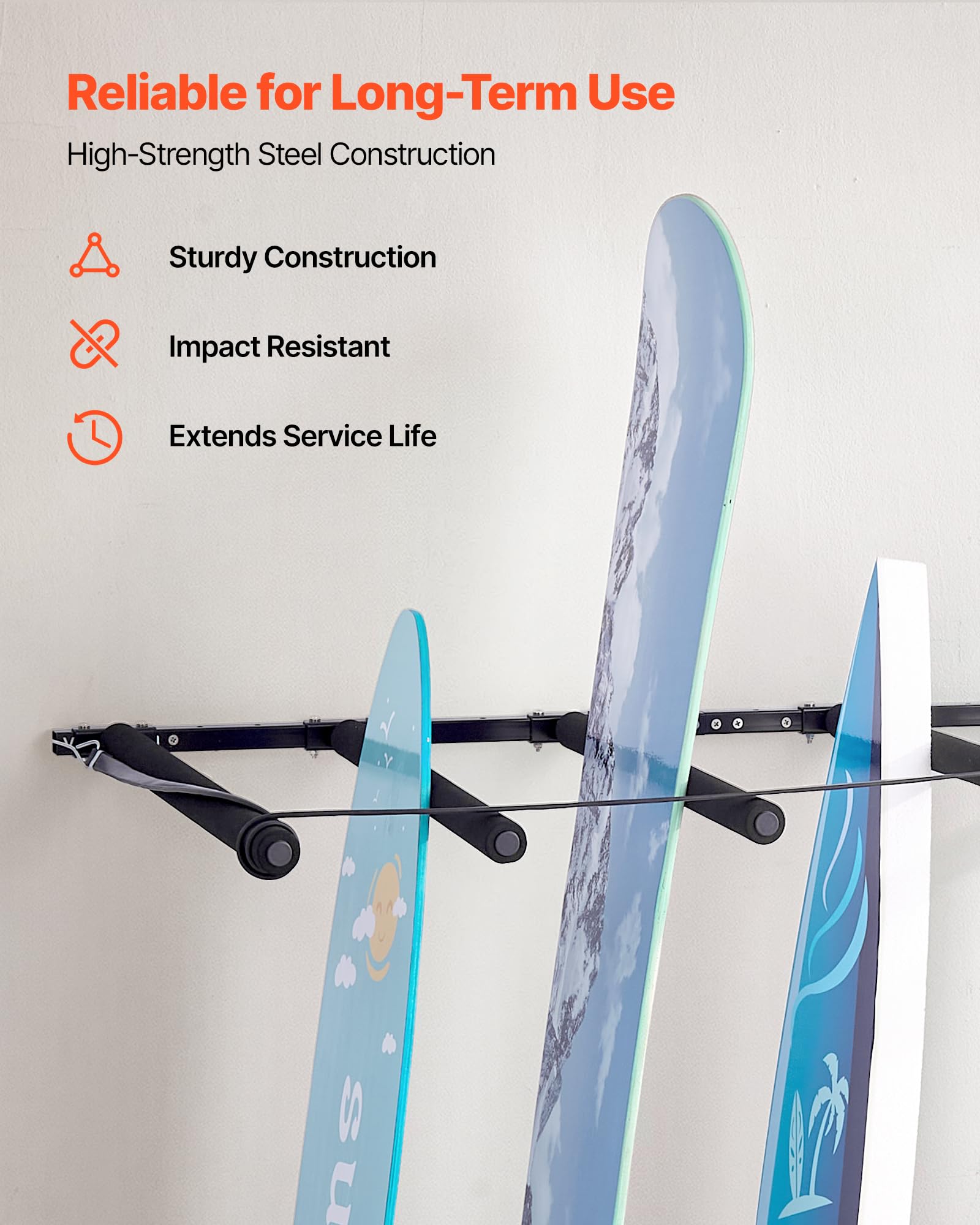 VEVOR Support Vertical pour Planche de Surf à 5 Niveaux, Support Mural pour Rangement et Exposition, Affichage réglable en métal avec Coussinet en éponge, pour Planche à Neige, Kitesurf, Skateboard