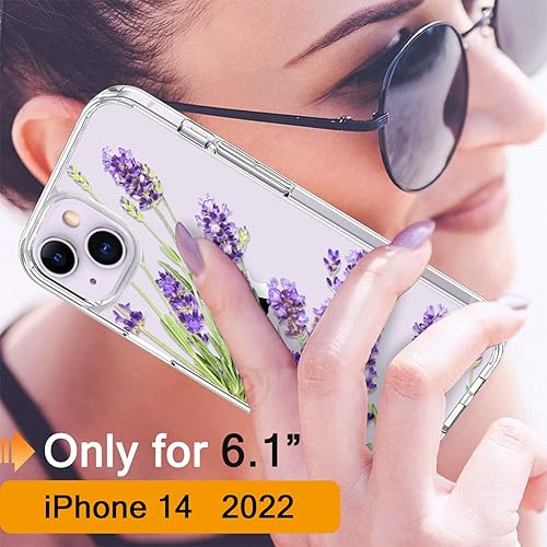 Miniatura 2 de GiiKa Funda para iPhone 14 con protector de pantalla, 6.1 pulgadas, transparente, de cuerpo completo, a prueba de golpes, diseño floral, para niñas