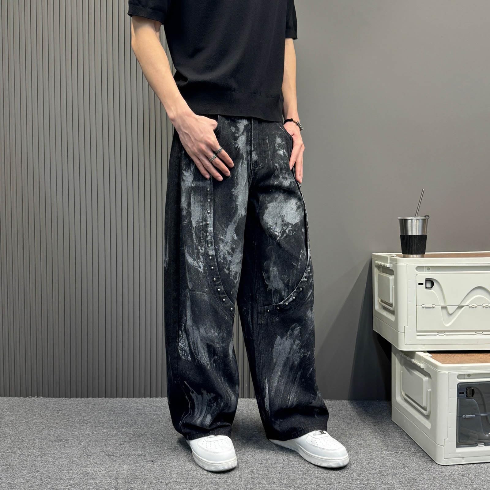 Generico Jeans Baggy da Uomo Stile Y2K Hip Hop Gothic Emo E Streetwear | Jeans Cargo Da Donna Vintage A Vita Alta in Denim Con Tasche