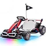 Wanan Electric Go Kart with Adjustable Seat, 24V Licensed BMW Drift Kart with Dual 200W Motors, Crazy Go Cart for Kids Ages 6-12, LED Lights, Drift Mode and 2 Speed (Red, 24V)
