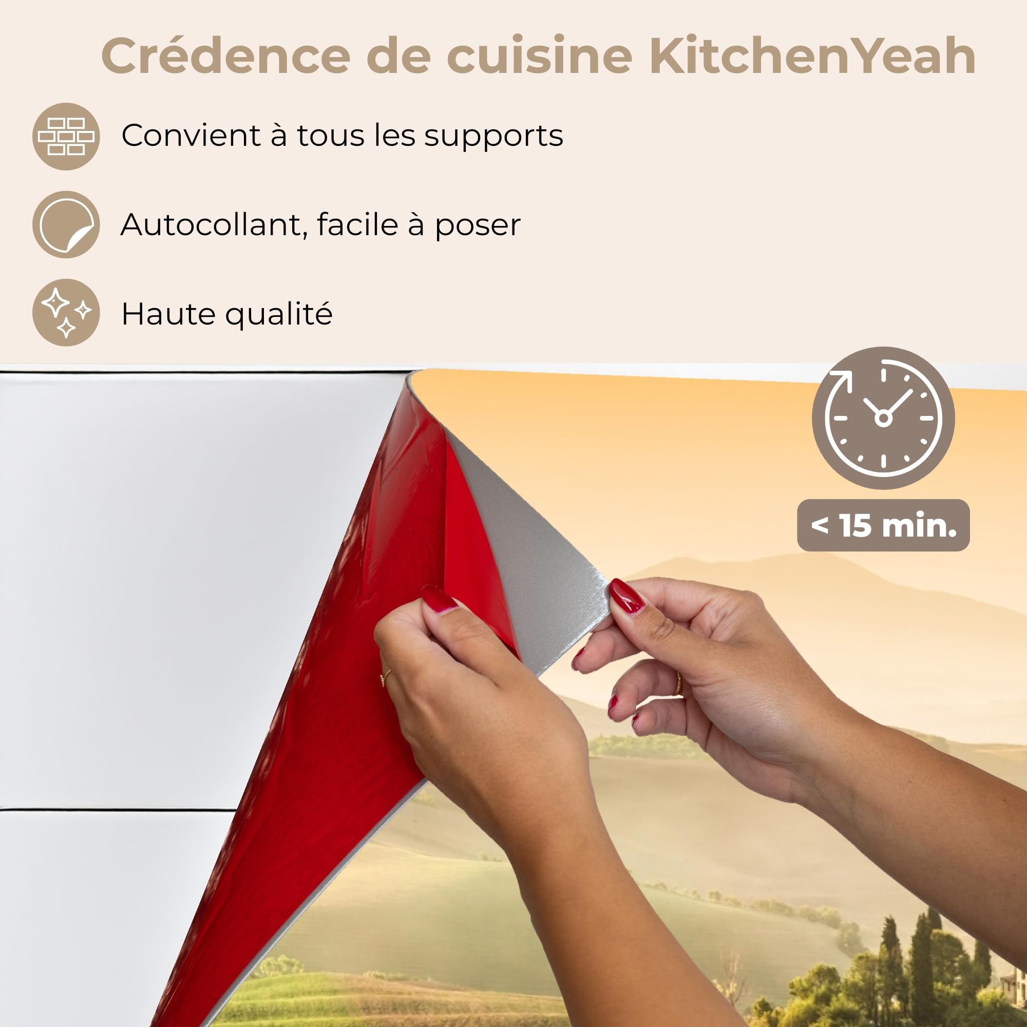 KitchenYeah© Credence Cuisine Sur Mesure 60x150 cm Plaque Adhesive Murale Panneau Decoratif Interieur Peel And Stick Mural Protection Mur Paysage - Toscane - Lumière Du Matin