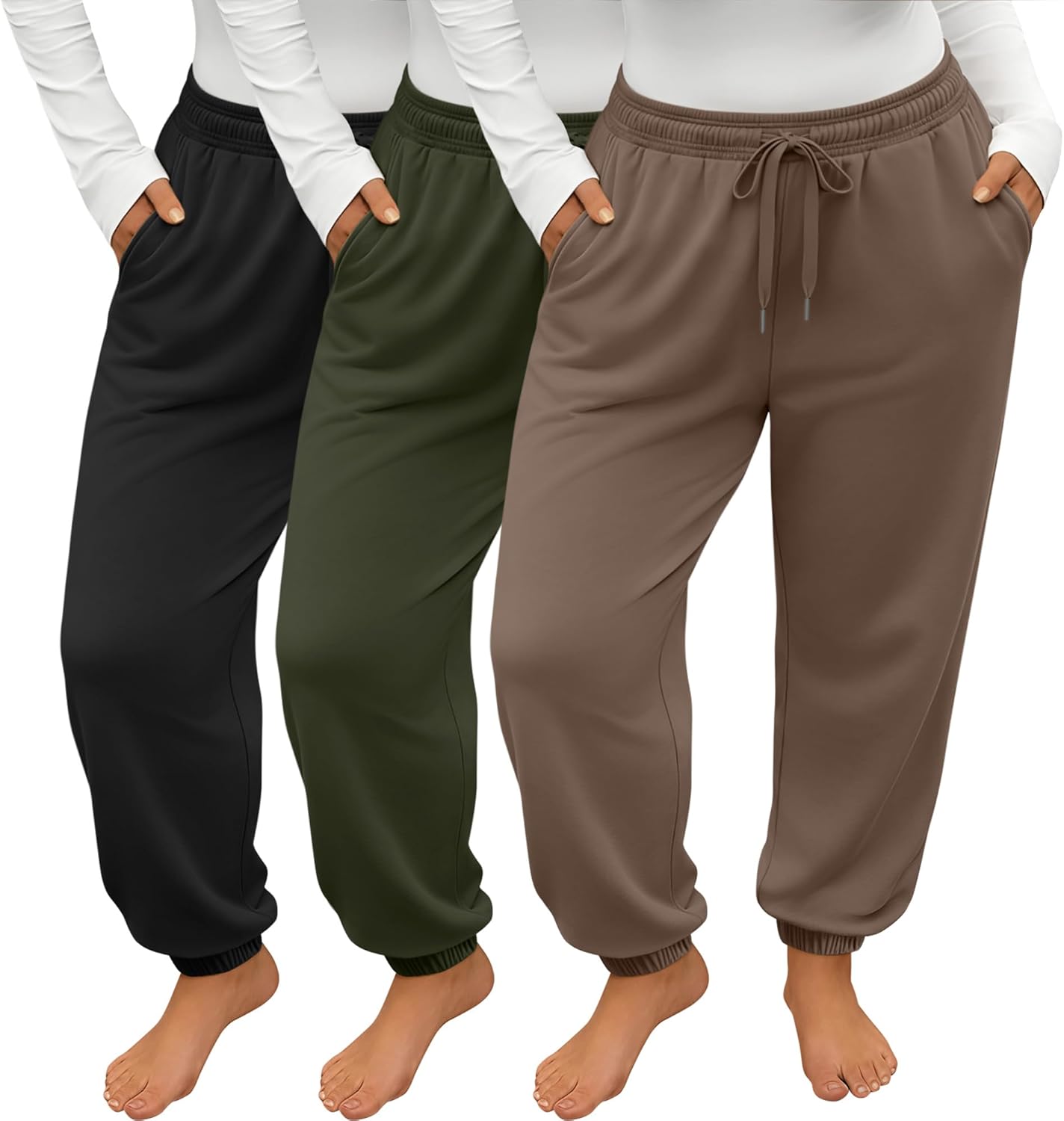 Evervibe 3 Pack Women's Plus Size Joggers, Drawstring Loose Fit Sweatpants Comfy Casual Lounge Pants with Pockets