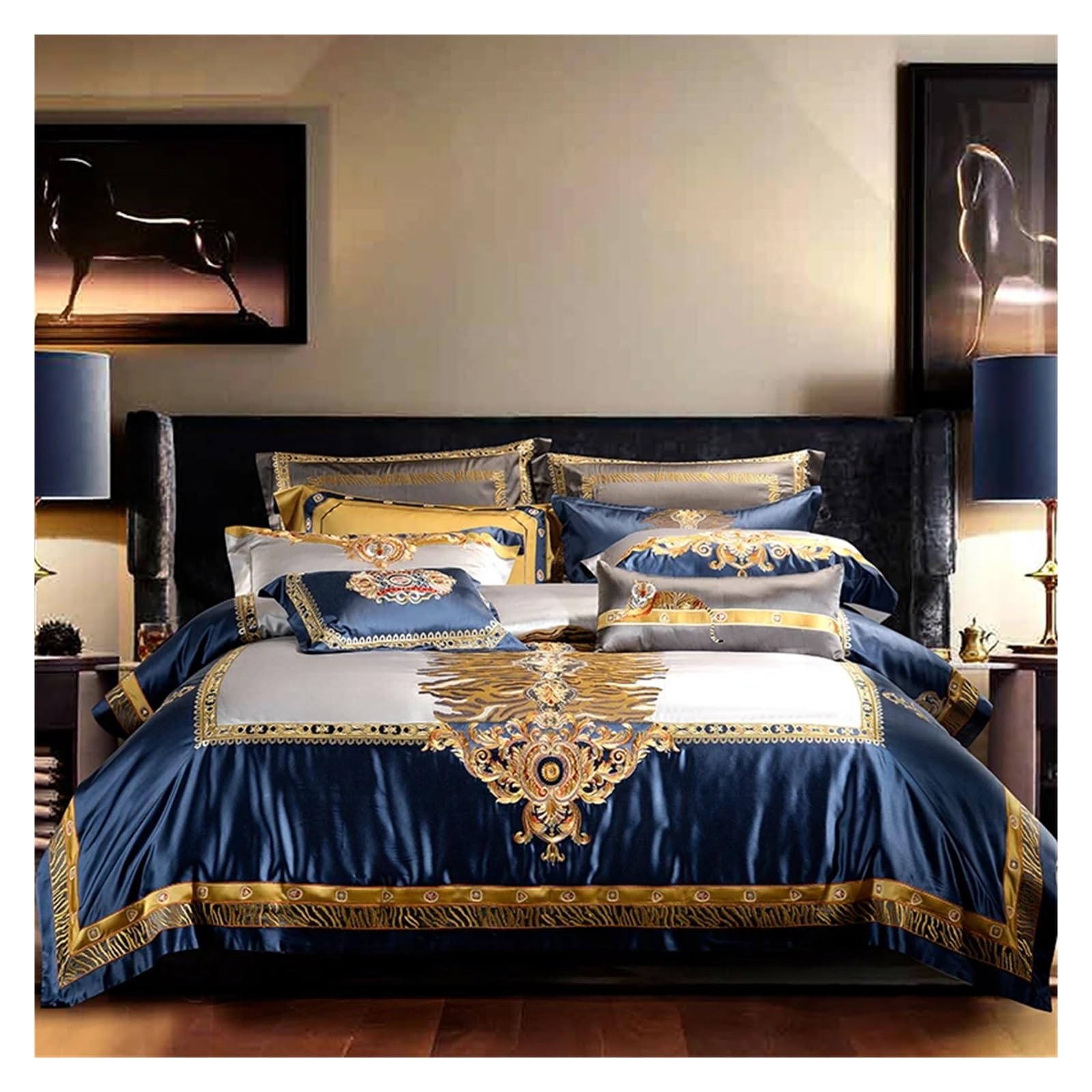 Sbcgfy B 1400Tc Silk Cotton Edding Set King Queen Size Palace Embroidery Duvet Cover Flatsheet Thick Edspread 4Pcs,Cotton Duvet, Zq-11042,-Queen Size 1.8M Ed 4Pcs