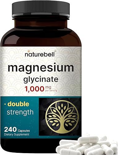 NatureBell - Suplemento de glicinato de magnesio 1000 mg, 500 mg por cápsula, 240 píldoras, 100 % quelado y purificado, sin OGM y sin gluten