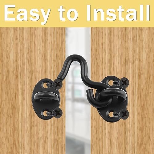Miniatura 5 de Waziaqoc 2 cierres de gancho y ojo de 2 pulgadas para puerta, cerradura de puerta de acero inoxidable negro resistente, pestillo de bloqueo de