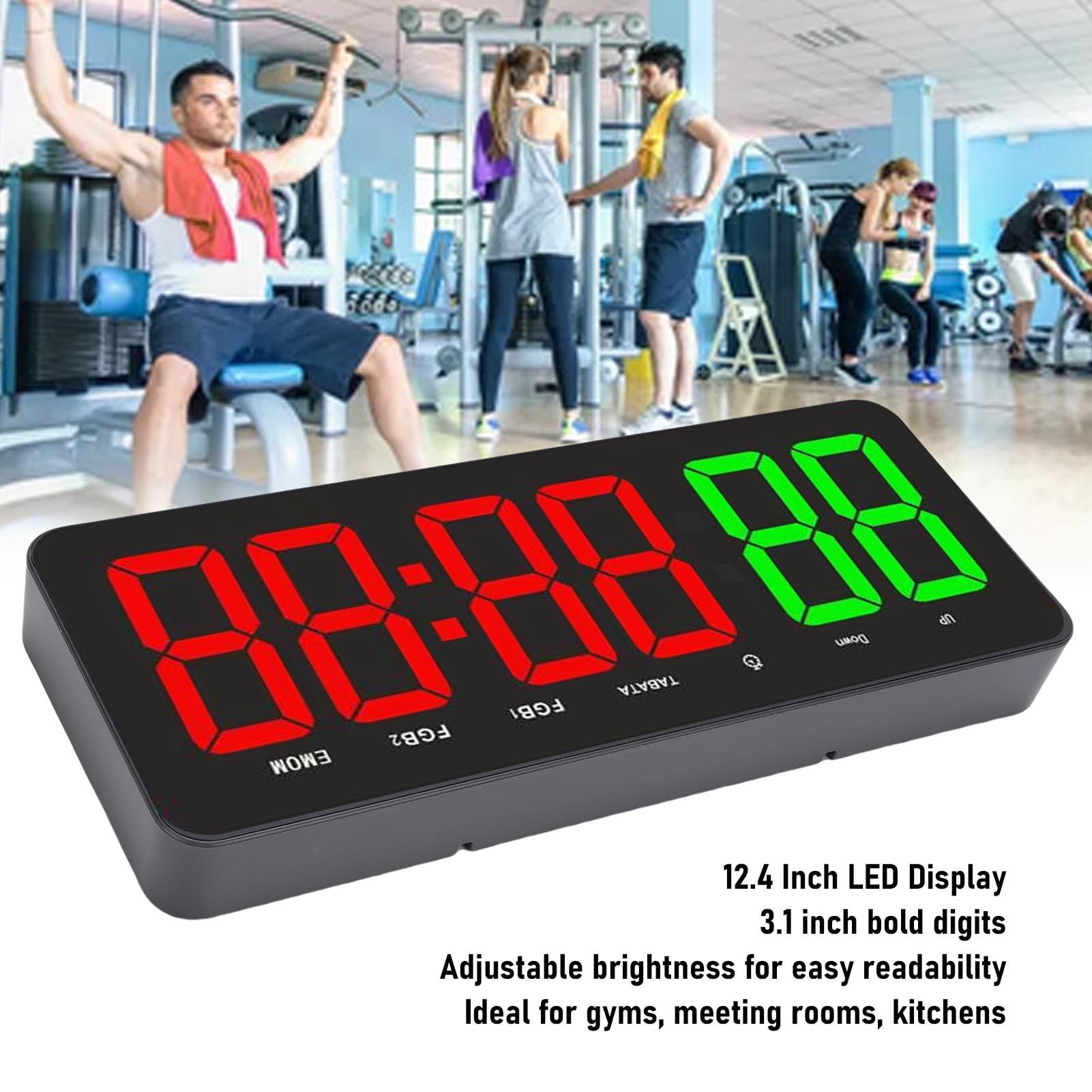 LICAEVEY Timer della Palestra, Muro di Orologio da Palestra Digitale da 12,4 Pollici con Intervallo di Avanzamento del Tempo di Avanzamento, Conto Alla Rovescia di Cronometro,