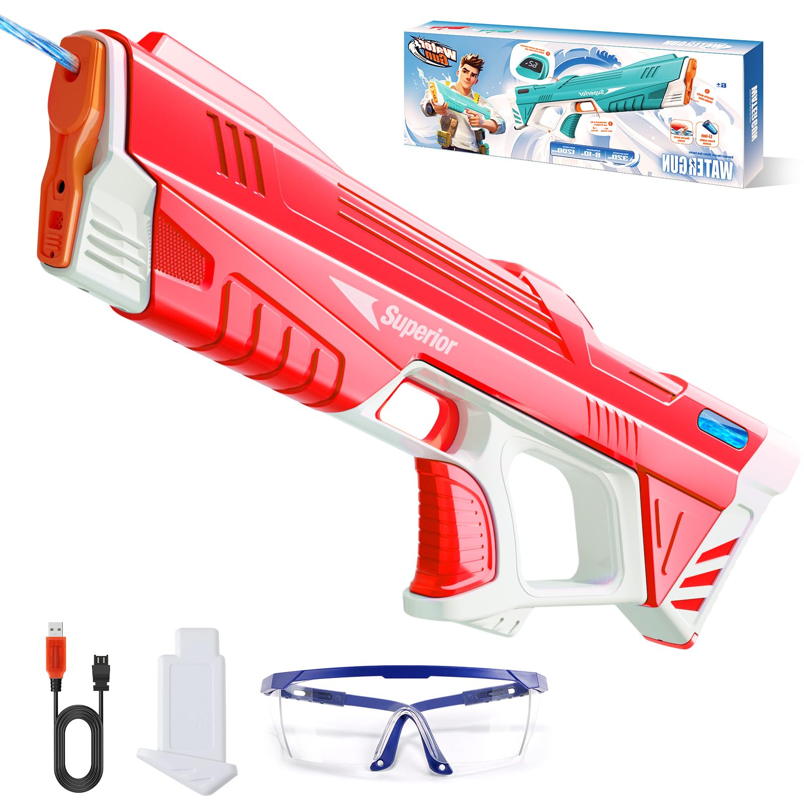 Skirfy Electric Water Gun with Display,Auto Suction Water Guns for Adults&Kids,Squirt Guns Battery Powered Automatic Water...