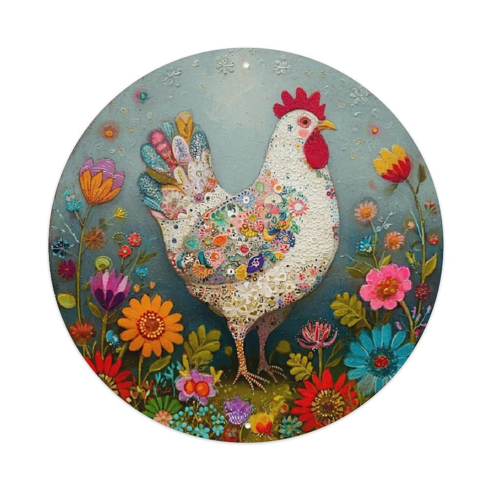 Colorful Chicken Floral Pattern Art Tin Sign Metal Poster Vintage Metal Signs for Home Man Cave Bar Cafe Kitchen laundry room Wall Decorations Gift 8x8Inch