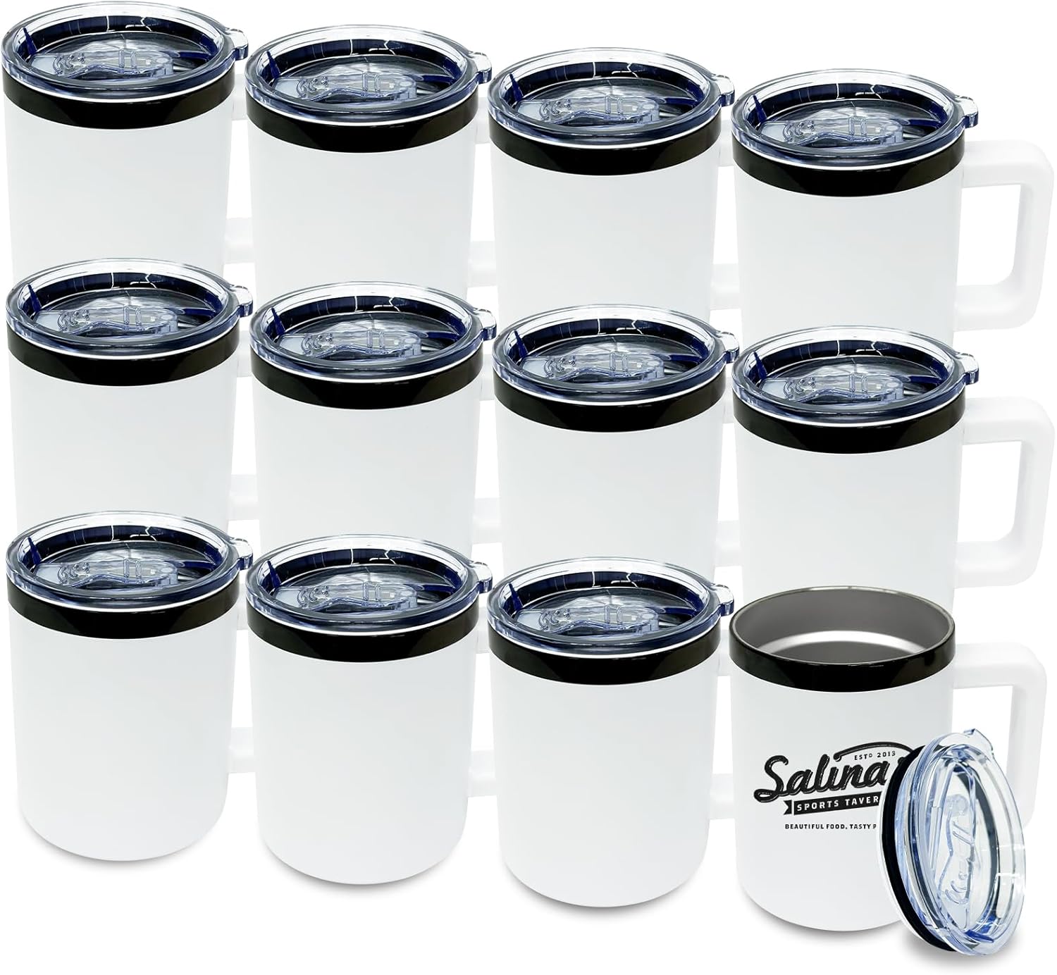 10 oz Tumblers with Handle and Straw Stainless Steel Insulated Coffee Mug for Laser Graving 20oz Powder Coated Cup with Black Plated(Black,6 pack)