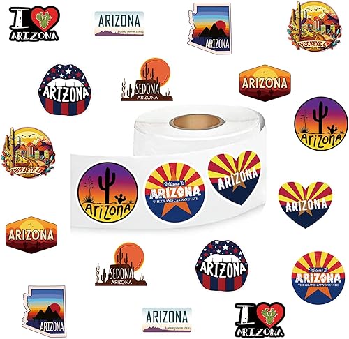 500 calcomanías de Estados Unidos y Arizona, etiquetas de bandera estética de 1 pulgada con 10 patrones, rollos de calcomanías autoadhesivos para