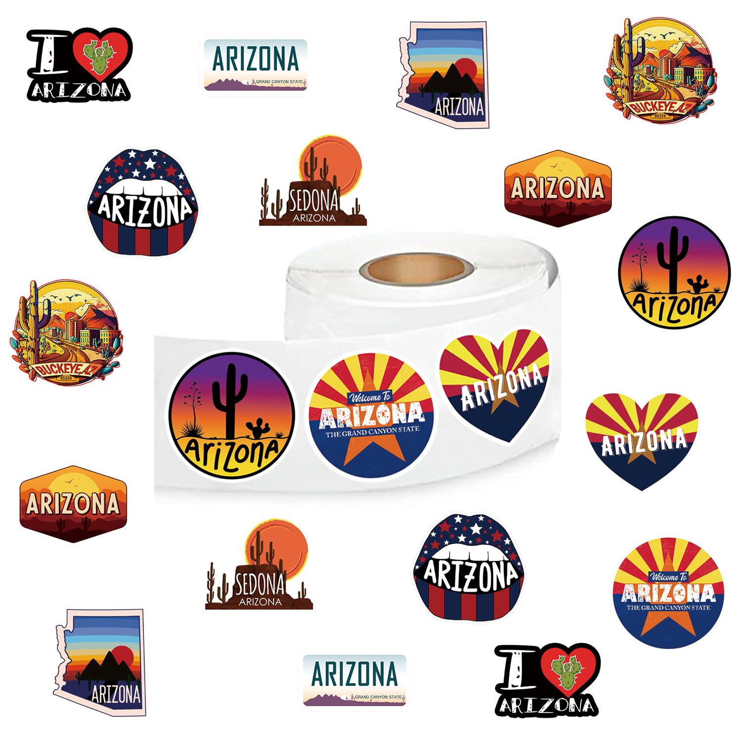 500Pcs America Arizona Stickers, Aesthetics Flag 1 Inch Labels with 10 Patterns Decal Rolls Self Adhesive Seals for Scrapbooking Cards Envelopes，for