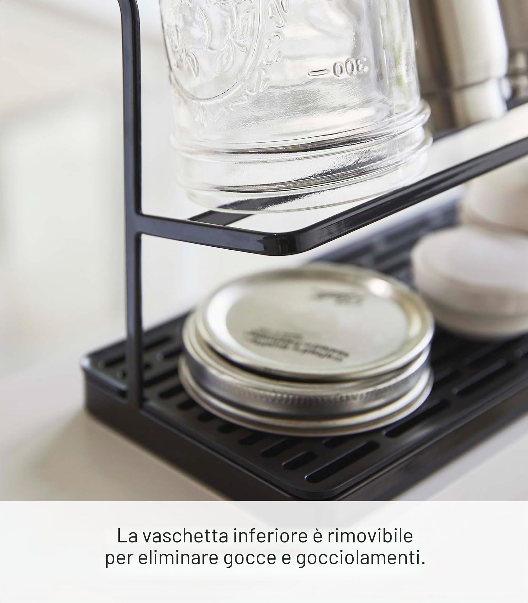 YAMAZAKI 5410 TOWER Bottle Drying Stand with Tray, black, Steel/ABS Resin, 32 x 12 x 17 cm
