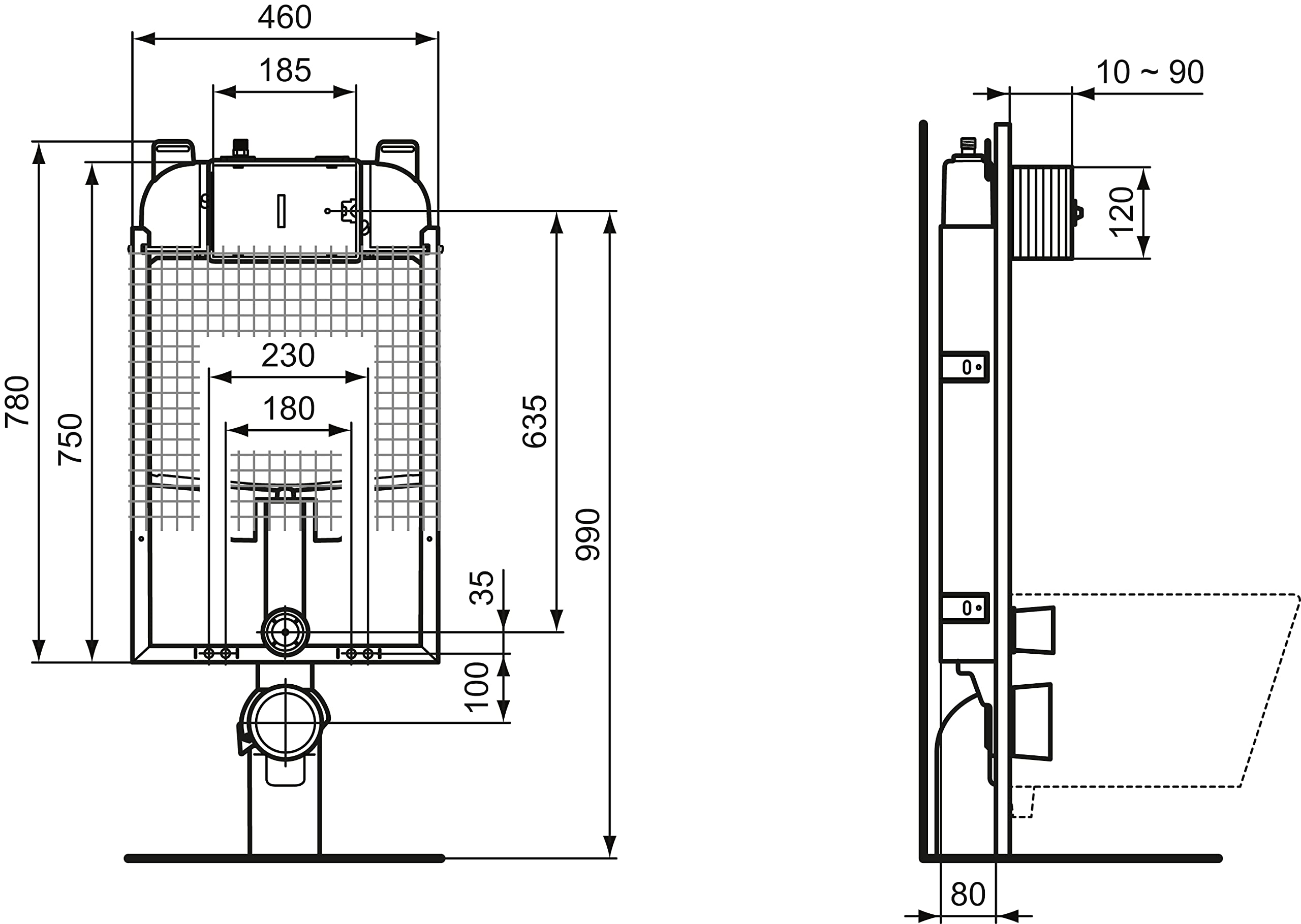 Ideal Standard R014667 ProSys element podtynkowy do WC, budowa na mokro, element montażowy do WC, spłuczka, 2 ilości spłukiwania, możliwość łączenia z systemem higienicznym Smart Flush