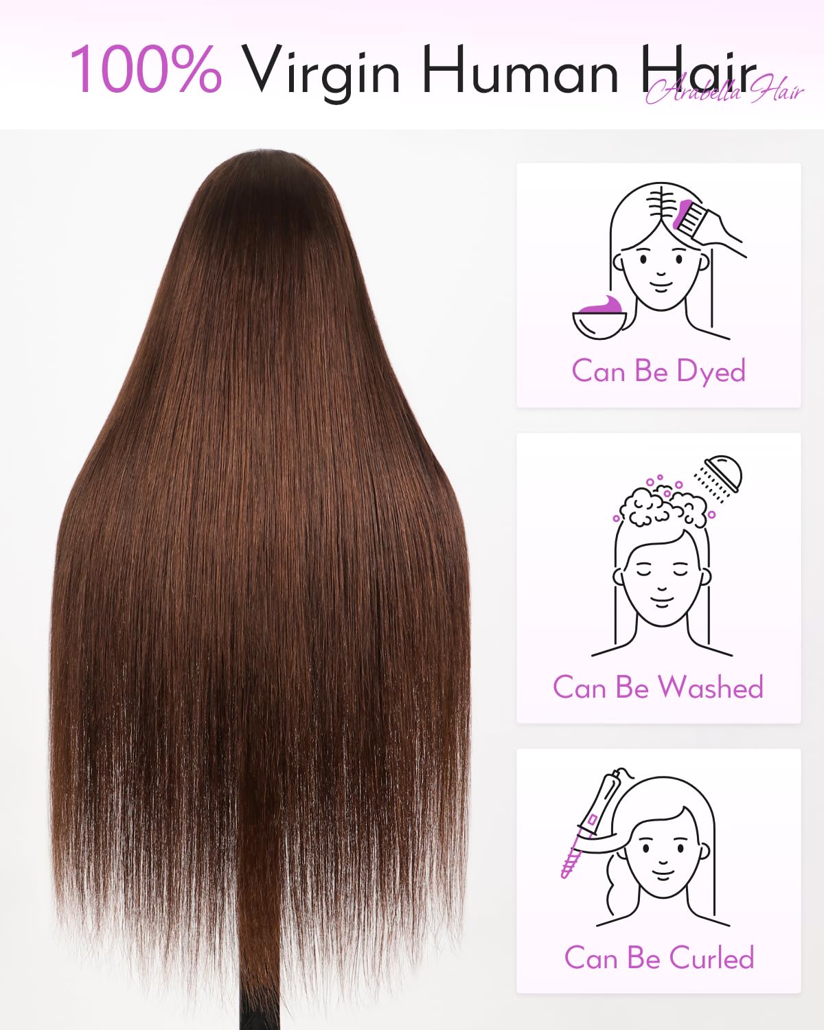 Arabella 6X5 Chocolate Brown Lace Front Wig 220% Density 4# Straight Brown Wig Human Hair 12A Salon-Quality Real Pre Bleached Knots Glueless Wigs Human Hair 26INCH