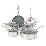 Martha Stewart Delaroux 10 Piece Stainless Steel Pots and Pans Kitchen Cookware Set w/PFAs Free Premium Nonstick Ceramic Interior