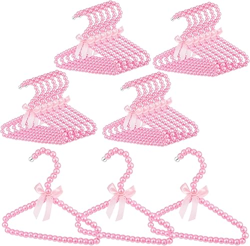 Wesiti 25 perchas pequeñas de perlas pequeñas de metal perlado elegante con cinta para mujeres, perros y gatos (rosa)
