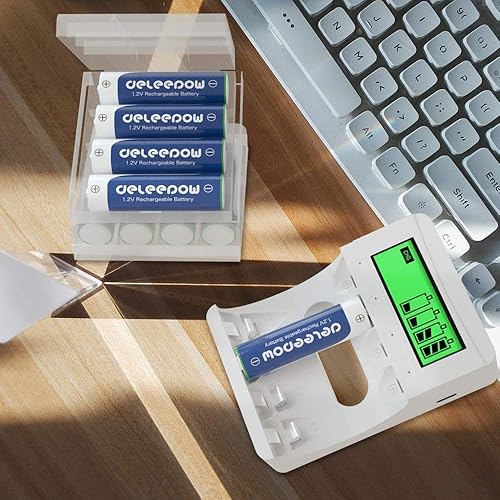 Miniatura 4 de Deleepow Baterías recargables AA Ni-MH 3300mAh 1200 ciclos (8 piezas) con cargador de batería inteligente LCD para baterías recargables AA AAA