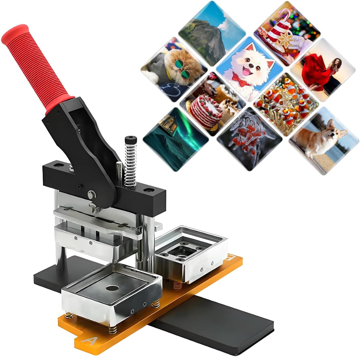 Fridge Magnet Button Maker Machine, 2x2inch Square Magnets Maker, 50mm Metal DIY Badge Pin Maker Machine, for Home School DIY Crafts, Business. A/3.2x3.2in