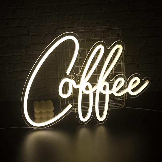 SIGNSHIP Coffee Neon Signs LED Neon Light, Warm White Coffee Neon Sign, USB Night Neon Light for Coffee Shop Kitchen Home Room Wall Decor Christmas Wedding Birthday Party Decoration Gift