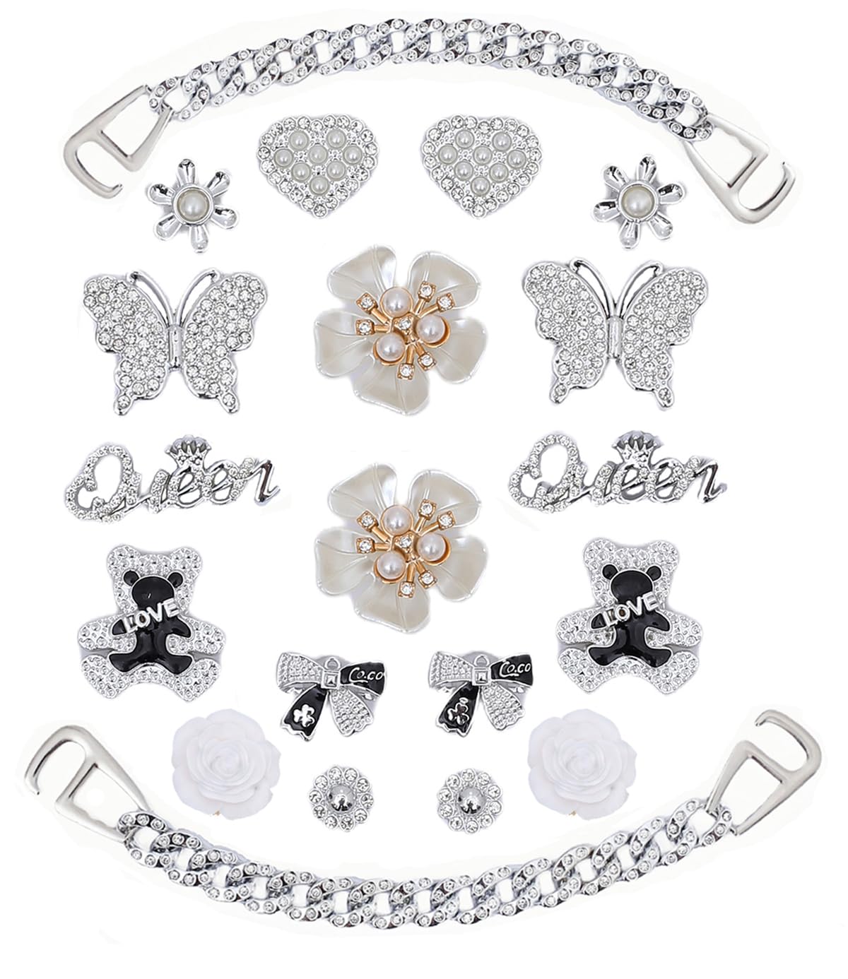 Bling Silver Shoe Charms for Women,Butterfly Chain for Clogs Shoe Charms