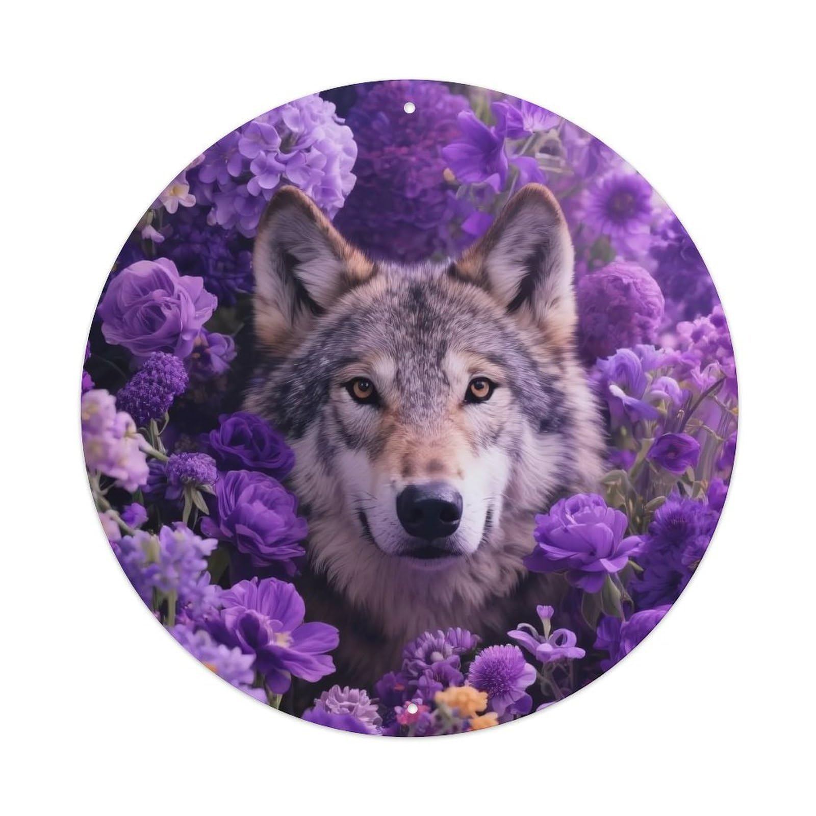 Animal Wolf Floral Purple Fantasy Wildlife Nature Vintage Metal Tin Sign Plaque Wall Decor for Cafe, Club Bar, Office, Garden Metal Poster 8x8Inch