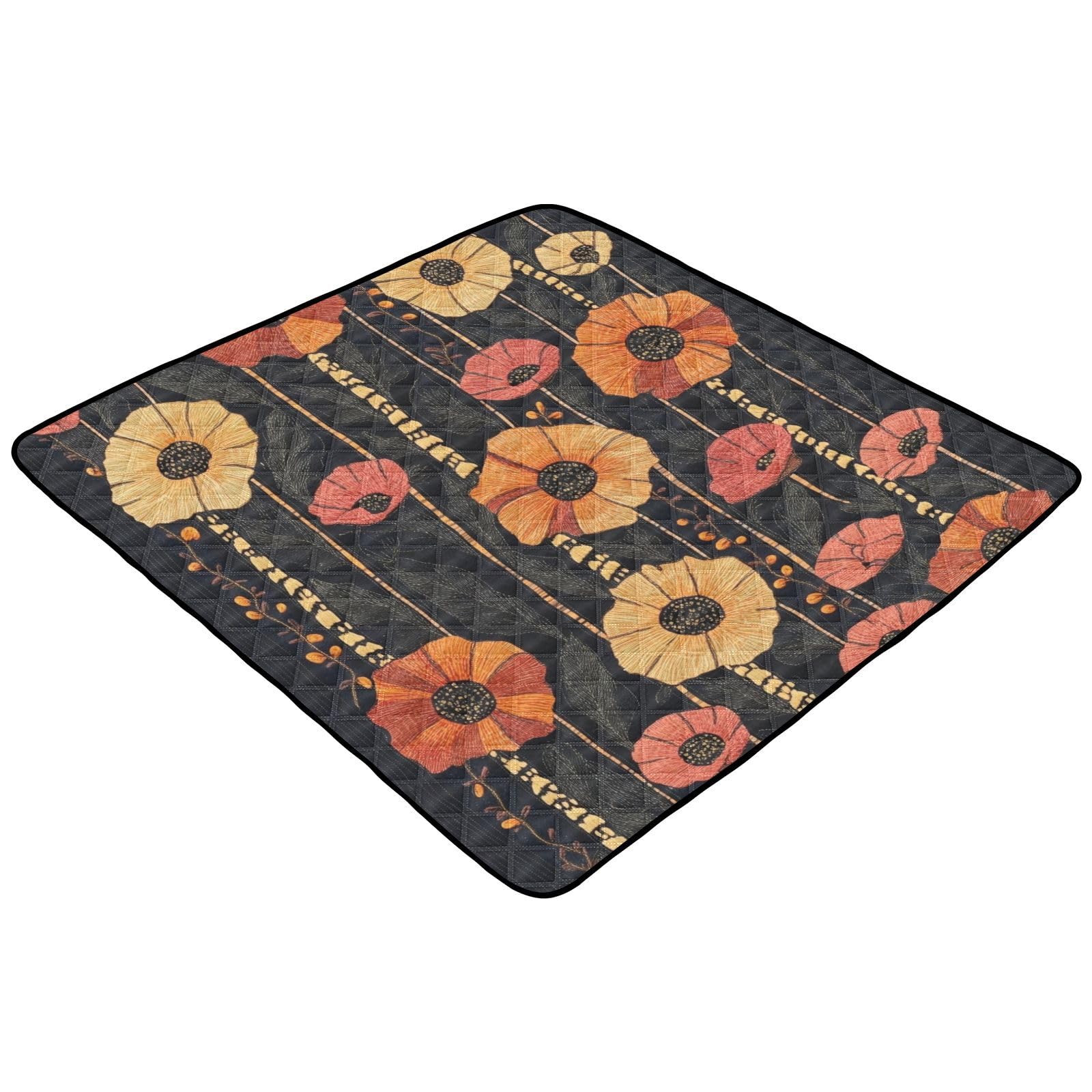 Kigai Poppy Flowers Baby Play Mat for Floor and Playpen 50x50 inch Non-Slip Baby Activity Playmat Waterproof Foldable Crawling Mat for Infants Toddlers