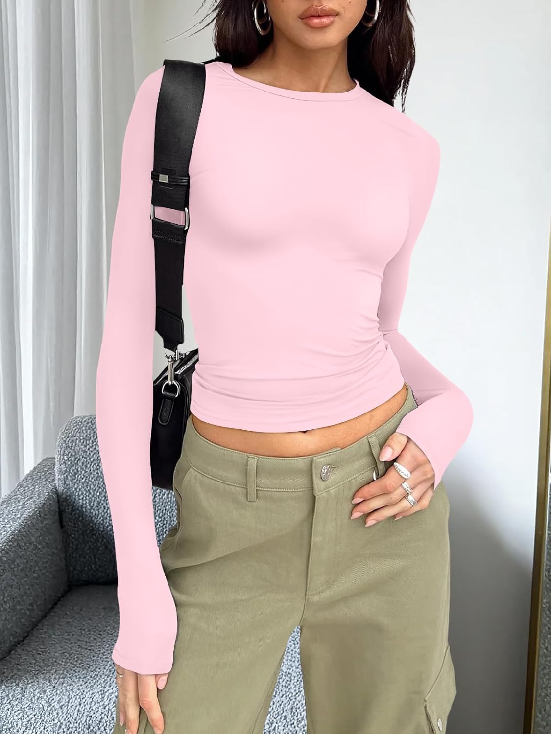 Trendy Queen Womens Long Sleeve T Shirts Fall Fashion 2026 Basic Crop Tops Going Out Outfits Y2k Clothes - Image 2