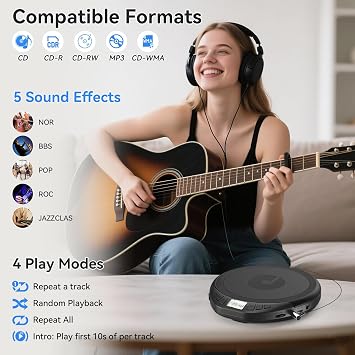 Gueray CD Player Portable Personal CD Players with Headphones LCD Display Anti-Skip Protection HiFi Classic CD Music Player Support PROG Memory Function CD Player for Car Home