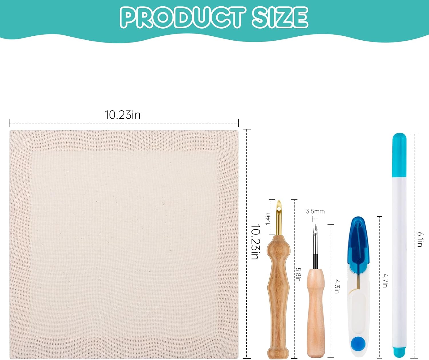 3PC 10.2''x10.2'' Punch Needle Frame,Punch Needle kit Includes 3 Wooden Frame Covered with Monks Cloth, 3.5mm and 5mm Punch Needles, a Marking Pen and Scissors for DIY Craft Decoration
