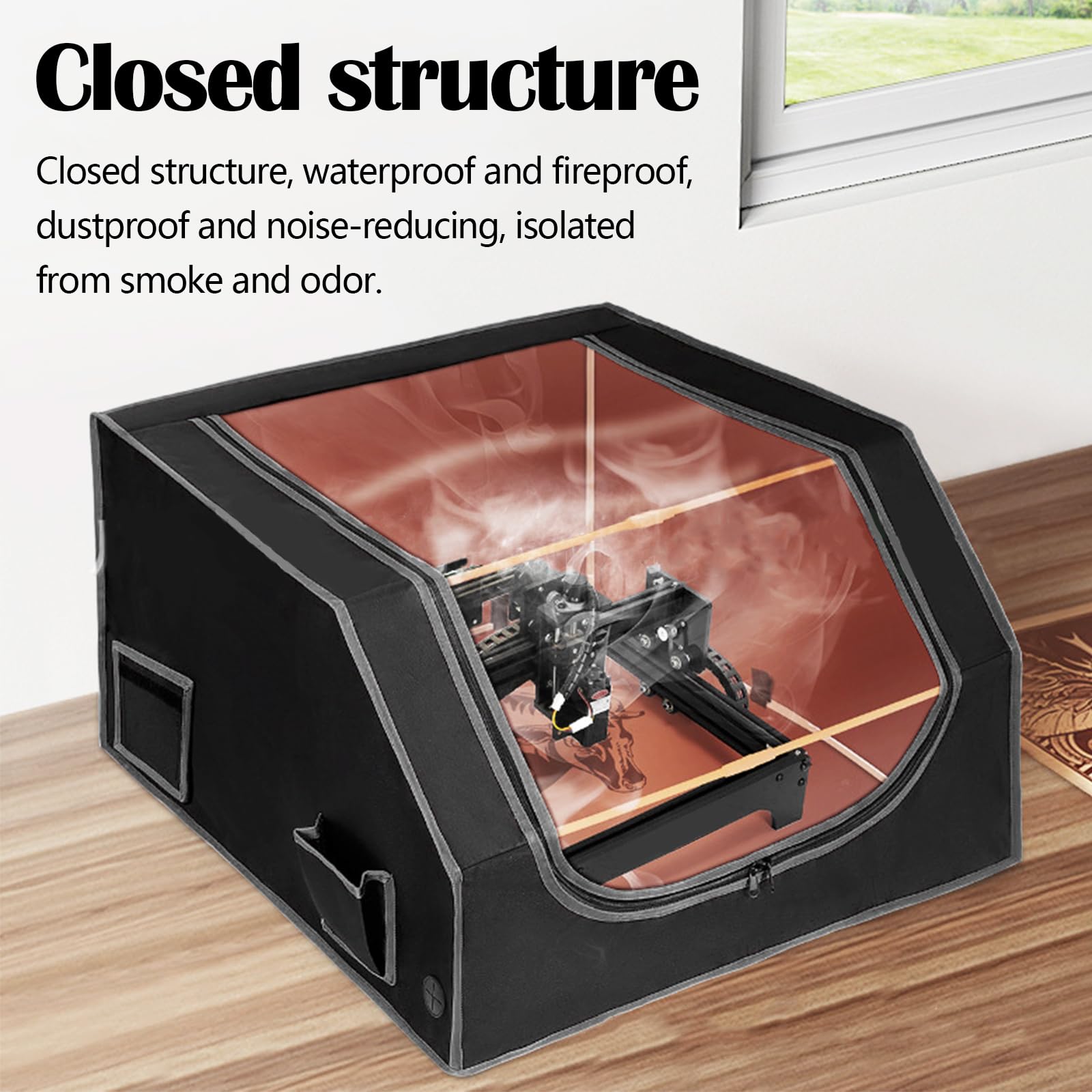 Lasergravurmaschine Gehäuse, Lasergehäuse für Laser Graviermaschine 720 x 700 x 400 mm, Faltbare laser Engraver Enclosure mit Abluftventilator und Rohr für Die Meisten Laserschneidmaschinen