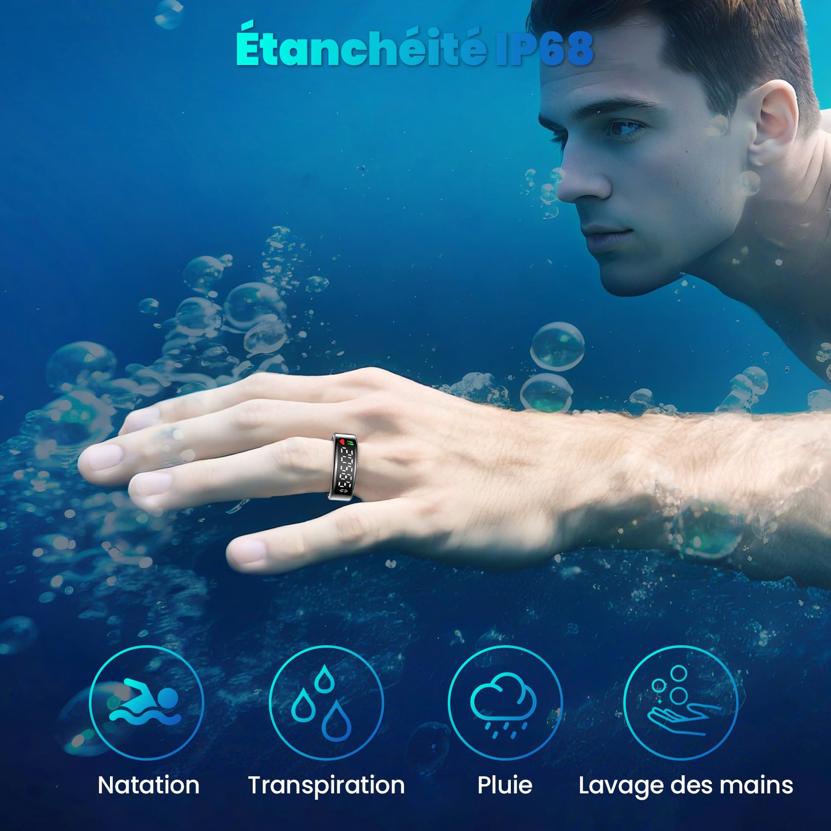 2025 Bague Connectée Homme Femme, Smart Ring avec Écran LED, Trackers d'Activité avec Android/iOS, Anneau Intelligent Health Fitness IP68 avec Sommeil/SpO2/HRV/Stress/Fréquence Cardiaque (Noir, 11)