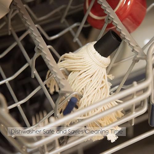 Miniatura 7 de Donxote Juego de 2 cepillos para fregona de barbacoa de 18 pulgadas, con 6 cabezales de repuesto adicionales, cabeza de algodón de mango largo de