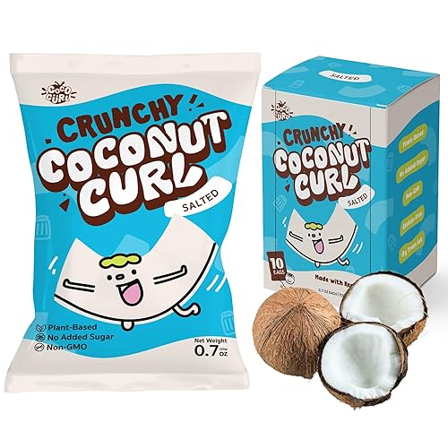 COCOCURL Chips de Coco Crujientes Artesanales con Sal  Aperitivo Saludable Sin Endulzar, a Base de Plantas, Sin Gluten, Coco Suavemente Tostado,
