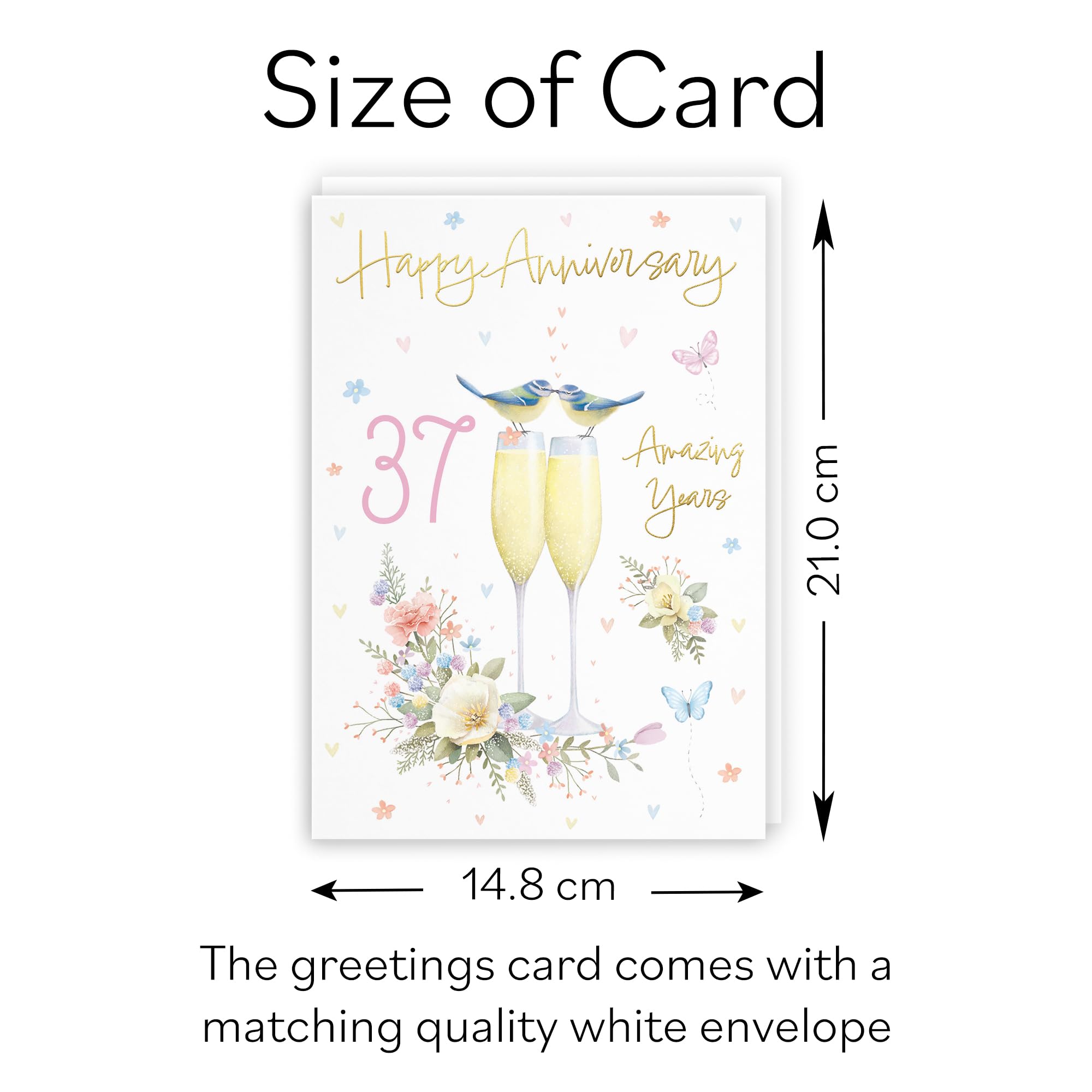 Hunts England, 37th Anniversary Card For Him Or Her, A5 Size, Champagne Flutes, Gold Foil - Image 3