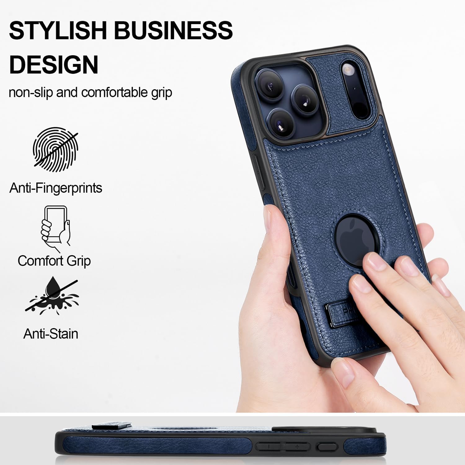 Leather Case for iPhone 17 Pro Case, Protective Slim with Kickstand Shockproof Phone Cases, Built-in Invisible Stand Compatible with iPhone 17 Pro 6.3'' (Blue) - Image 2