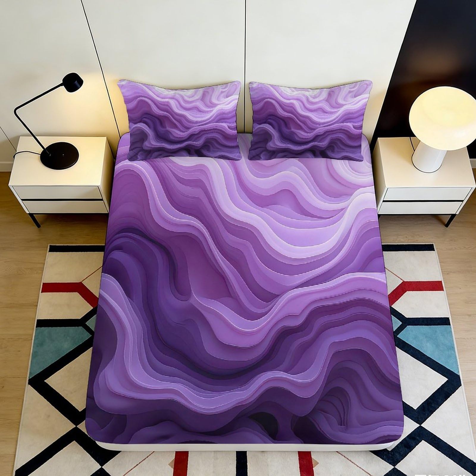 Pnayamiorkfel Style-6 3D Printed Purple Abstract Waves Fitted Sheet Microfiber Soft Decorative Mattress Cover For Bedroom Home Decor 90X200x25cm