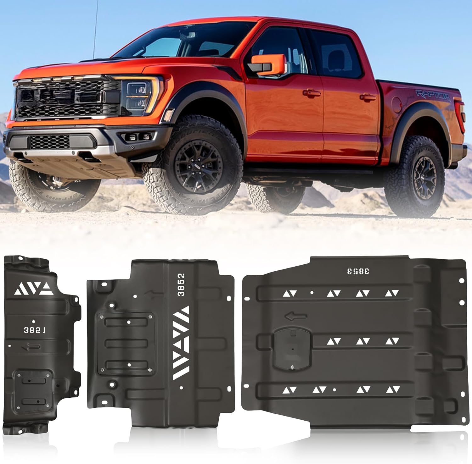 Upgraded Ford F150 Full Skid Plate Kit Fits 2015-2022 Ford F150 4WD Entire Series 2.7L EcoBoost, 3.3L, 3.5L EcoBoost, 5.0L V8 EcoBoost, with Engine Front, Drivetrain Centerand and Rear Axle Protection