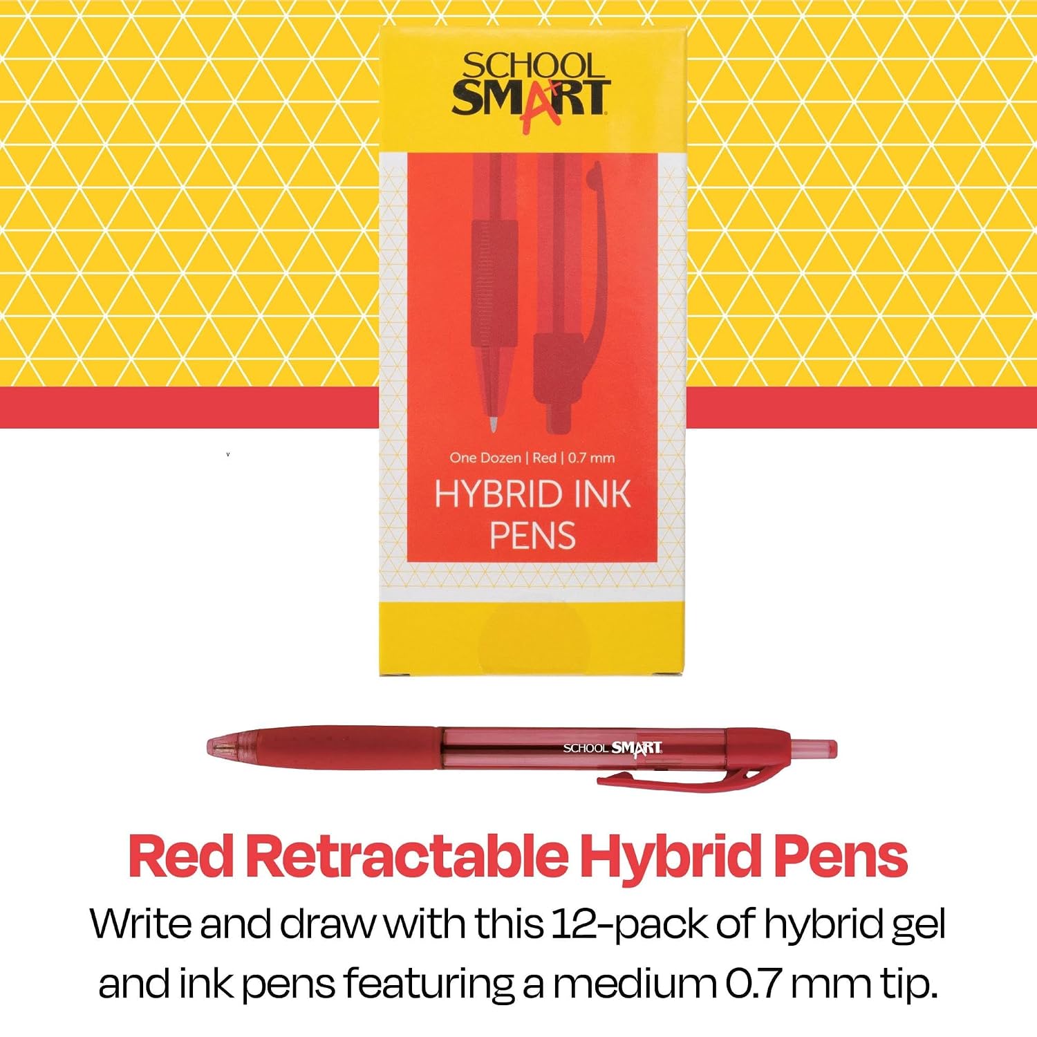 School Smart Retractable Hybrid Gel and Ink Pens, Red, Pack of 12