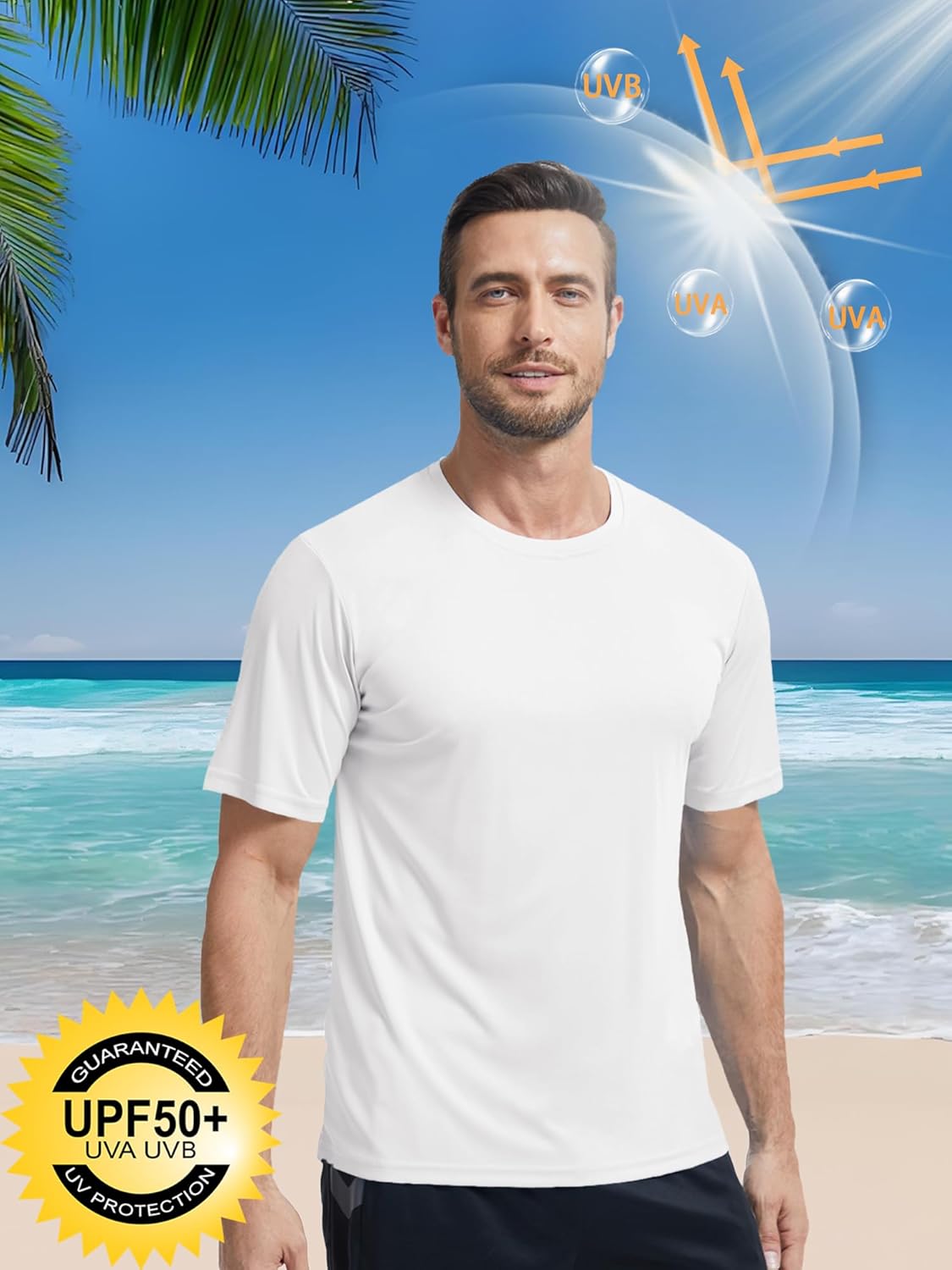 Men's Short Sleeve T-Shirt UPF 50+ Quick Dry Rash Guard Athletic Running T Shirts UV Sun Protection Swim Water Shirt - Image 3