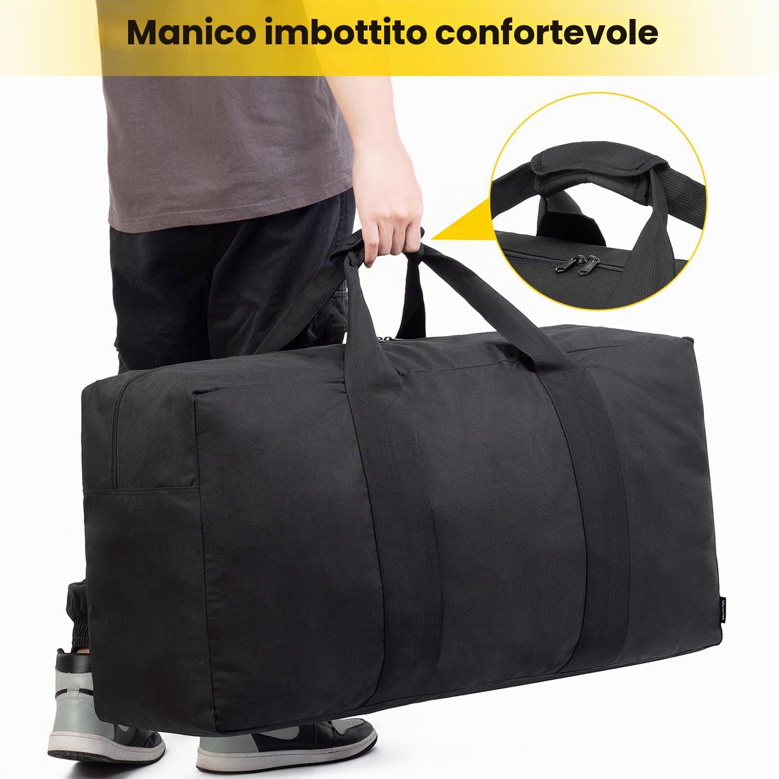 Vorspack Borsone da viaggio extra large da 100 l/150 l/200 l, borsa da uomo per riporre oggetti in campeggio durante la notte, nero, 100L, Da viaggio