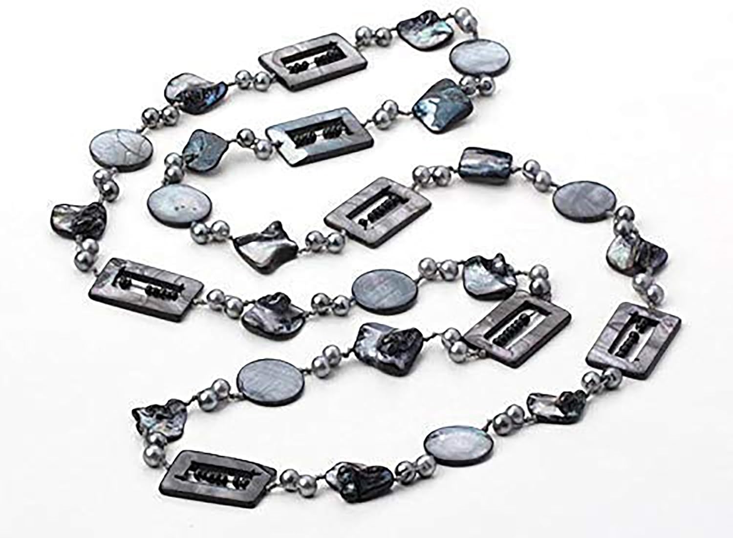 Pearl Necklace for Women - Mother of Pearl - Seashell - Shell - Long Layer - Layered - Multistrand - Multi-Strand - Double Strand - Statement Jewelry - Chunky - Handmade - Unique - Gifts for June Birthday