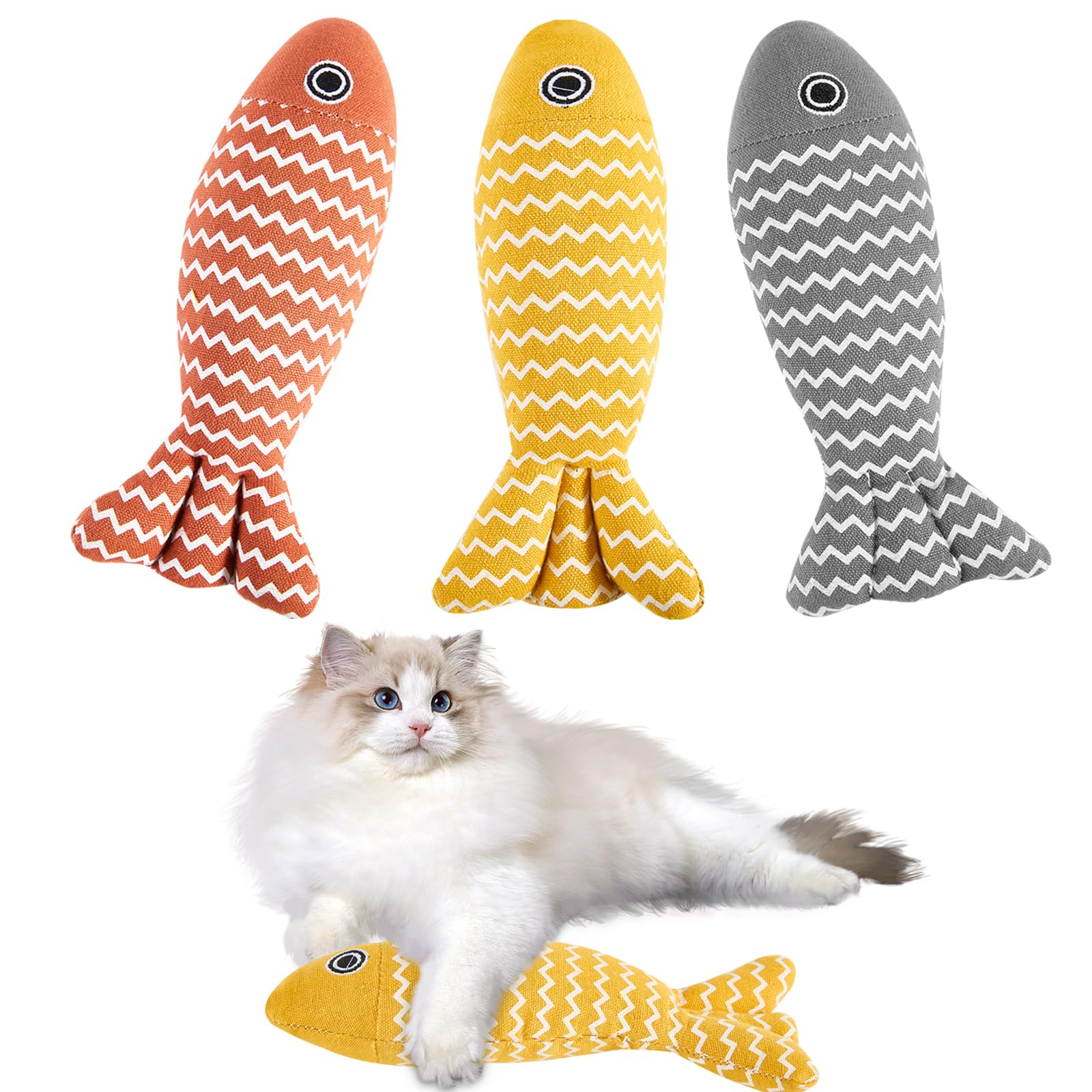 MAOZHUREN 3 Pcs Catnip Toys Fish, Self Play, Cat Toys for Indoor Cats and Kitten, Catnip Cat Toy Help Prevent Damage