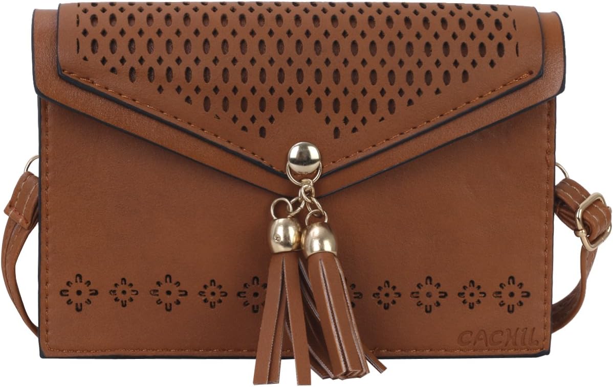 CACHIL Vintage Messenger Bag Cross body Purse with Tassel and Shoulder Strap - Brown
